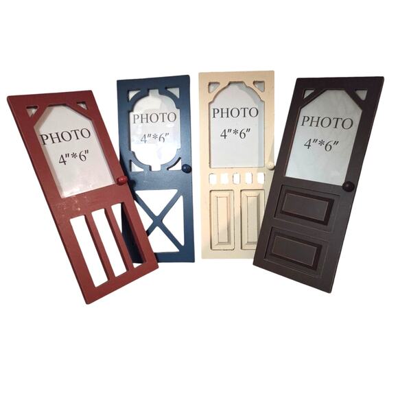 Lot 4 Wood Screen Door Photo Frames Primitive Decor Country Red Blue - Picture 1 of 8